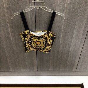 Yellow and black tank top and shirt matching set